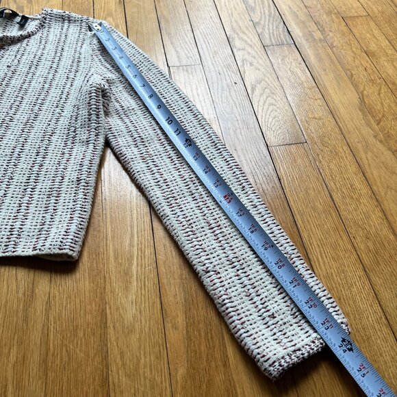 Theory Size L Beige Red Black Galinne Speckled Boucle Cropped Knit Jacket - Picture 6 of 12